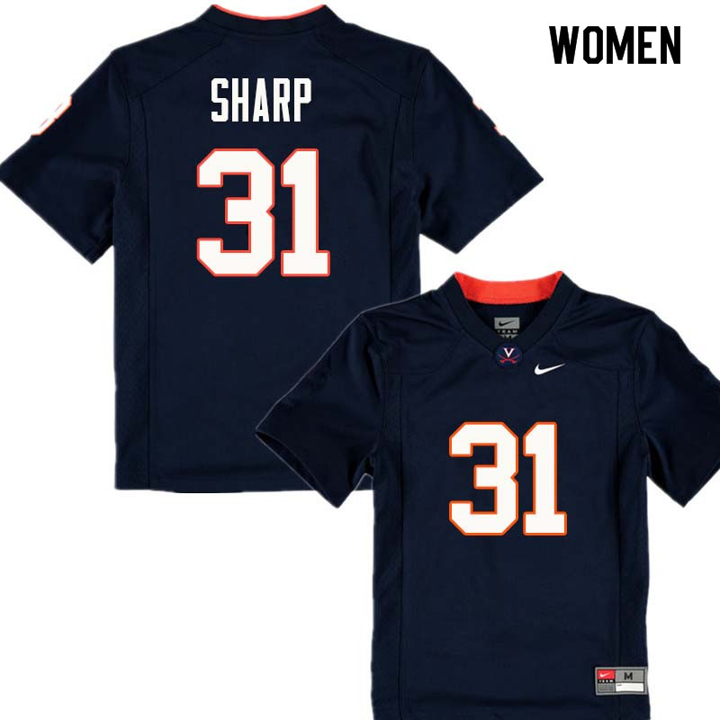 Women #31 Chris Sharp Virginia Cavaliers College Football Jerseys Sale-Navy - Click Image to Close